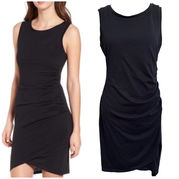 Leith Tulip Black Ruched Side Sleeveless Tank Dress Size Large